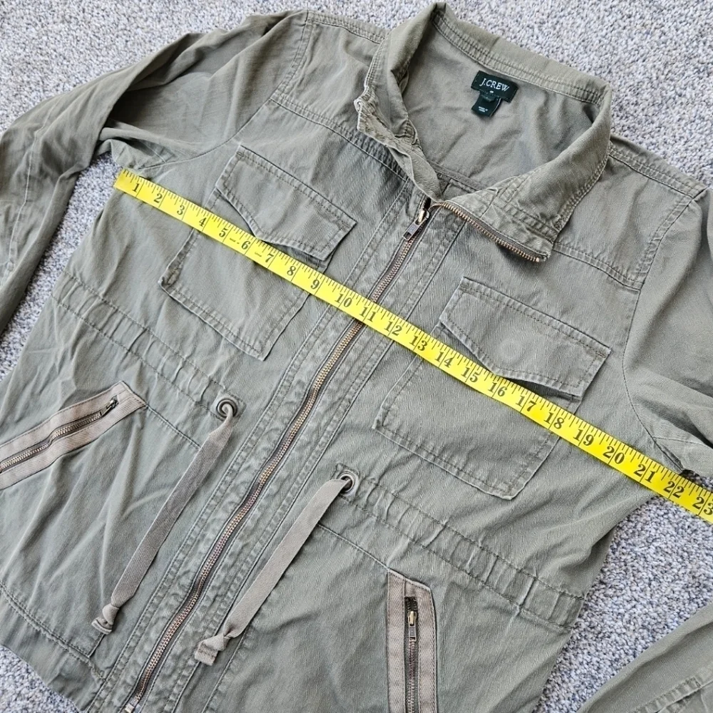 J Crew Military Field Jacket Olive Green Pockets Zip Up Cinch Waist Womens Large